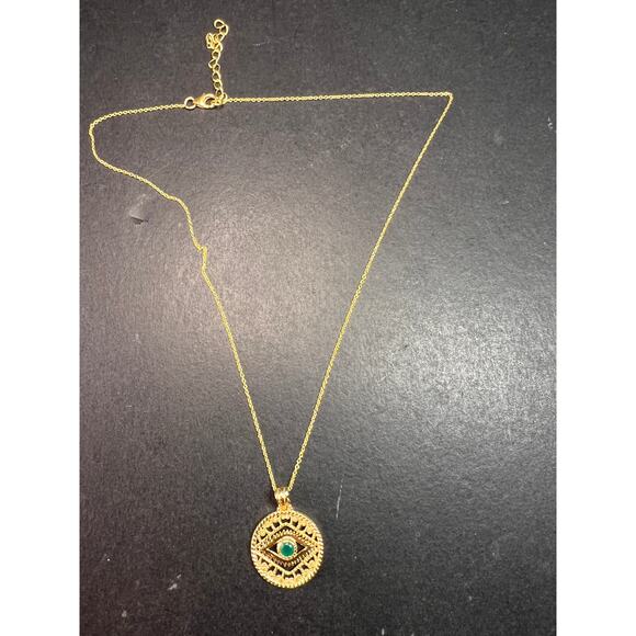 NEW Green onyx evil eye pendant and chain in gold over sterling silver - Picture 10 of 13